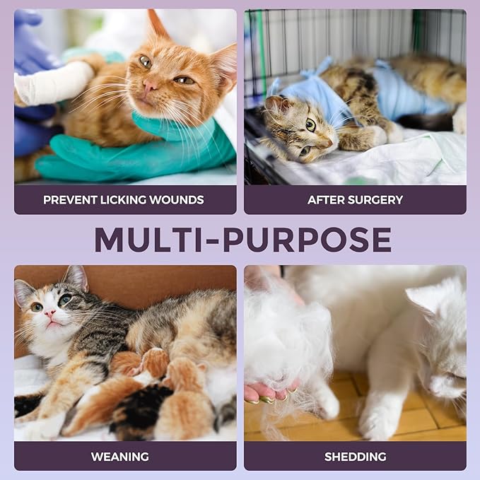 Dotoner Cat Surgery Recovery Suit for Female Male Anti-Licking Pet Surgical Pajamas Long Sleeve Prevent Shedding Cat Spay Recovery Suit&E Collar Alternative Bodysuit for Cats