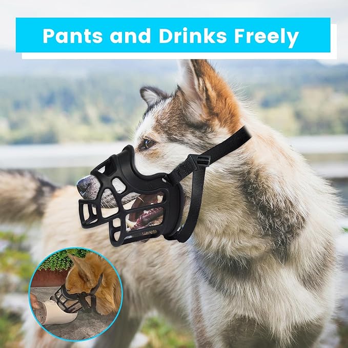 Basket Muzzle Allows Panting Drinking - Anti Biting Chewing, Sturdy Lightweight, Suitable for Grooming Trimming Training, Small Medium Large Dogs (Black, Size 4)
