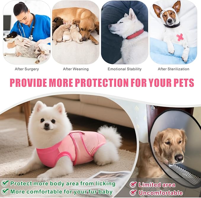 Idepet Dog Recovery Suit Female,Dogs Onesie Suit Surgery Male Breathable Pet Bodysuit for Spay Neuter E-Collar & Cone Alternative Surgical Suit Puppy Abdominal Anti Licking Wounds Shirt (Pink, XL)