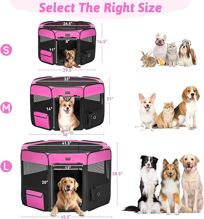 PETSFIT 29" Puppy Playpen with Removable Waterproof Mat & Zippered Roof | RV, Camping, Travel Dog Pen | Indoor/Outdoor Whelping & Cat Observation Space(29.5"x29.5"x16.5"H)
