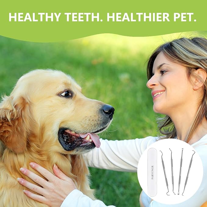 Dental Tools Pet Dog Teeth Cleaner Tool Kit, Stainless Steel Plaque Remover Dental Picks Tooth Tartar Scraper, Pets Oral Care Hygiene Set for Cats and Dogs Use with Case