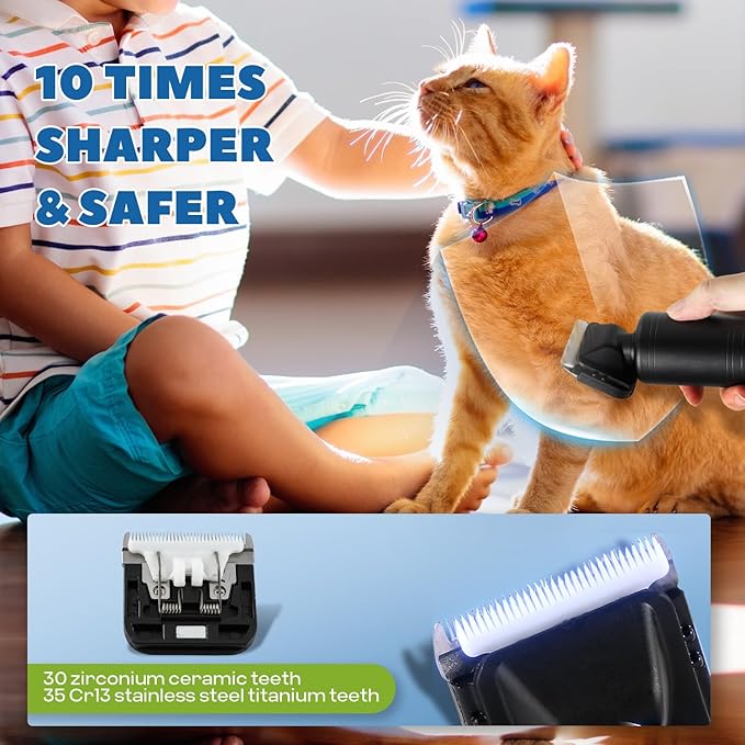 300W Pet Grooming Clippers (2000-6600rpm Stepless Speed Control, Heavy-Duty Commercial Grade, 13ft Power Cord, Low Noise< 50db, with Extra Blade) (300W Stepless Speed Control)