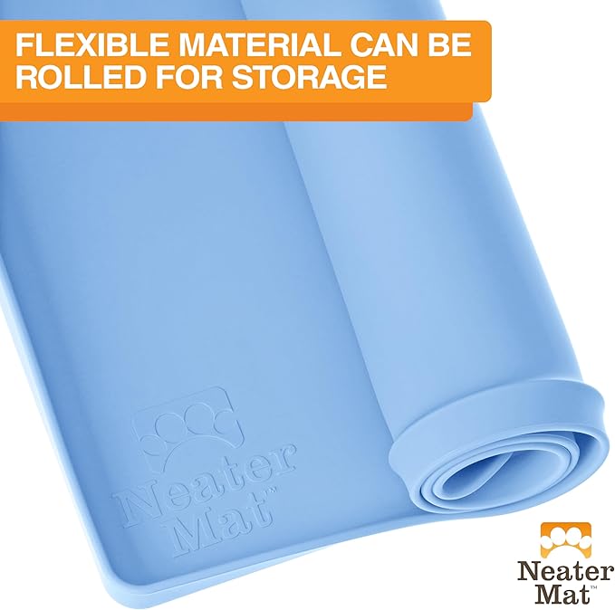 Neater Pet Brands Neater Mat Pet Mats for Food and Water, Cat & Dog Bowl Mat Waterproof Silicone, Feeding Tray, Dog Food Mats for Floors, Placemat w/Raised Edge for Under Bowls, 24" x 16", Light Blue