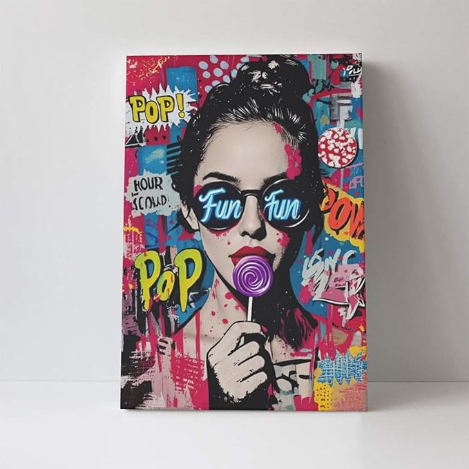 Fashion Women Wall Art Glam Modern Artwork for Girls Banksy Street Graffiti Pop Art Canvas Pictures Painting Print Framed Decorations Gifts for Bedroom Living Room Office 16"x24"