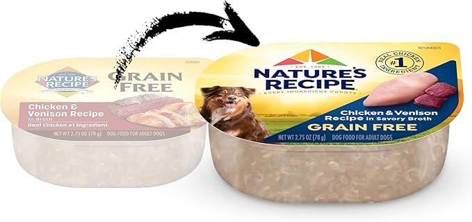 Nature’s Recipe Grain Free Wet Dog Food, Chicken & Venison Recipe, 2.75 Ounce Cup (Pack of 12)