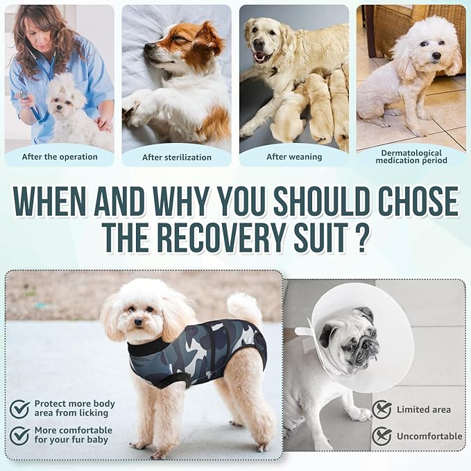 Lukovee Recovery Suit for Dogs, Zipper On Recovery Suit for Female Male Dog, Onesie Abdominal Wounds Cone E-Collar Alternative Prevent Licking Spay Recovery Suit (CF,XS)