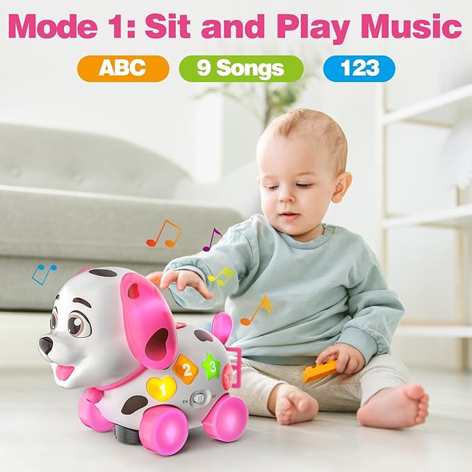 3-in-1 Musical Puppy Toys for 1 Year Old Girl Gift, Educational Baby Toy 6-12-18 Month, 1st Birthday Gift for 1 Year Old Girl Boy, First Bilingual Present for 7 8 9 10 Month Infant (Pink)