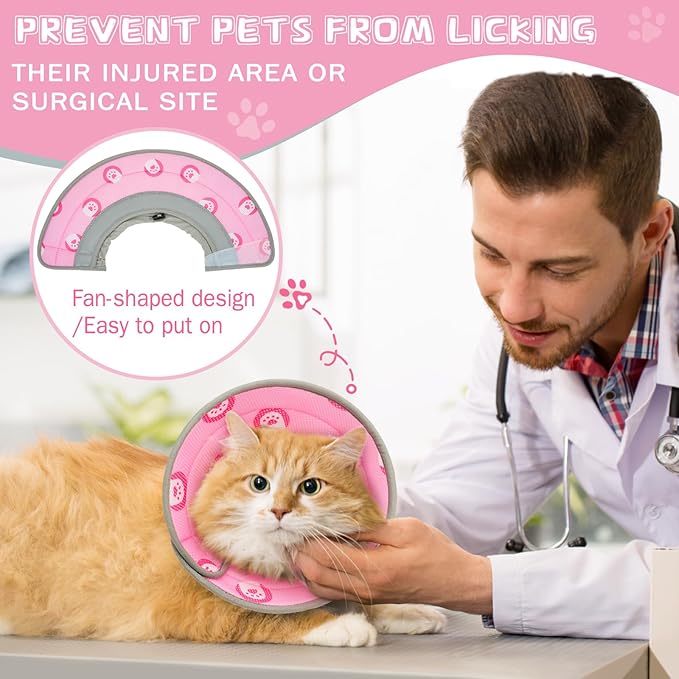 Cat Cone Collar Soft to Stop Licking After Surgery Cat Recovery Collar for Small Large Cats Adjustable Elizabethan Collar