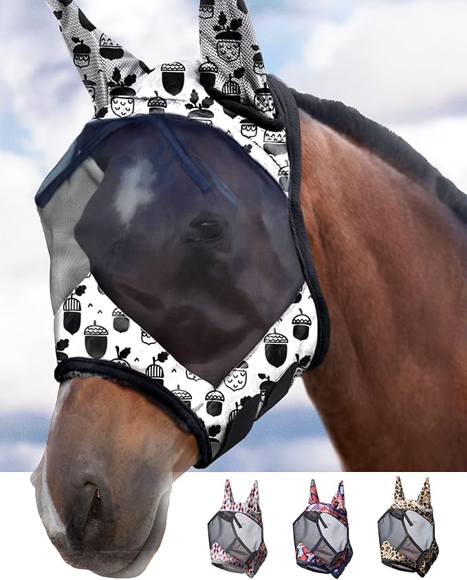 Harrison Howard LumiVista Horse Fly Mask Standard with Ears UV Protection for Horse Pine Cones XL Extra Full