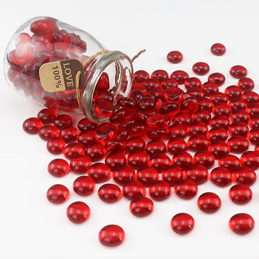 0.96LB Glass Beads Vase Filler Aquarium Gravel Decor Flat Glass Marbles Gems Pebbles Fish Tank Rocks Home Decorative Art Craft - Red