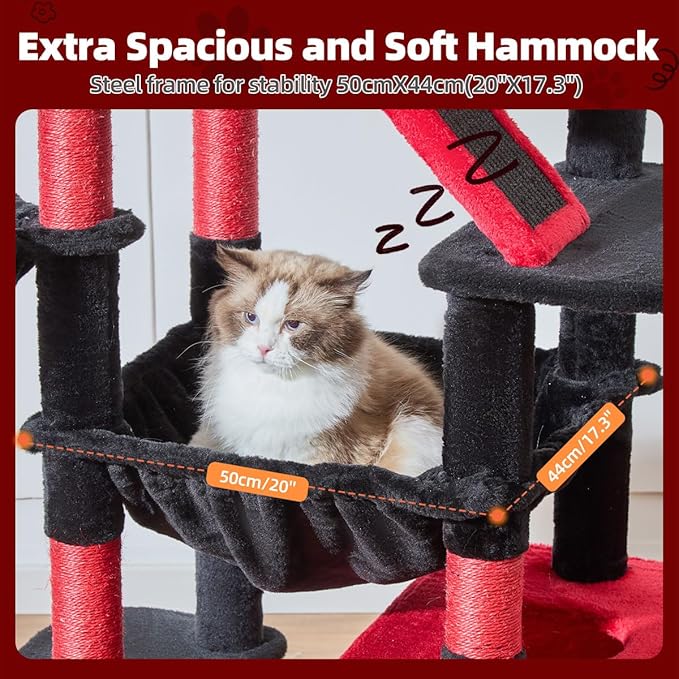 Taoqimiao Gothic Cat Tree 71-Inch, Cat Tower for Indoor Cats Large Adult, Multi-Level Large Cat Condo, 8 Sisal Scratching Posts, Metal Frame Cozy Hammock, Scratch Board, 2 Top Perches, MS026LBR