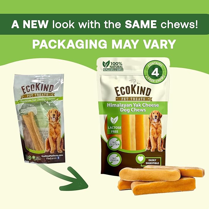 EcoKind Premium Gold Yak Cheese Himalayan Dog Chews, Dog Treats Large Breed, All Natural, High Protein, for Aggressive Chewers, Large - 1 Chew