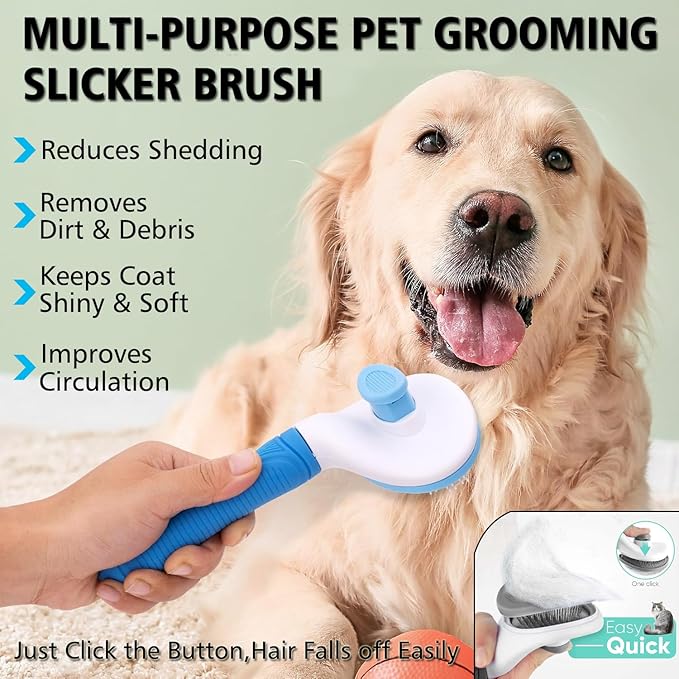 3PCS Dog Grooming Brush - Dog Brush for Shedding Massaging Bathing - Double Sided Shedding, Dematting Undercoat Rake - Self Cleaning Slicker Comb for Dogs and Cats with Long or Short Coats