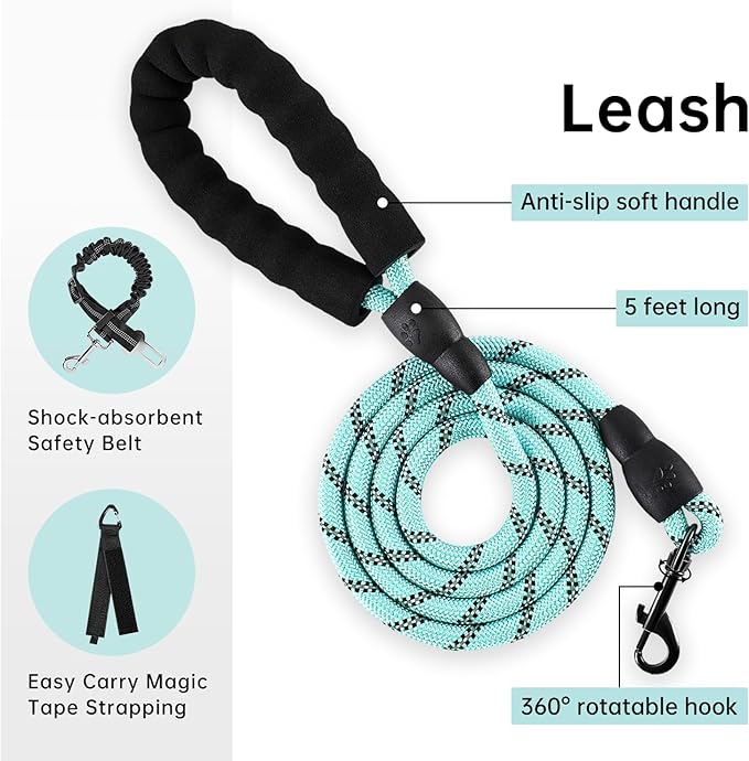 IVY&LANE No Pull Dog Harness with Leash Set, Reflective No Choke Pet Vest,Adjustable Oxford Dog Vest Harness with Easy Control Handle for Medium Dogs (Turquoise,M)