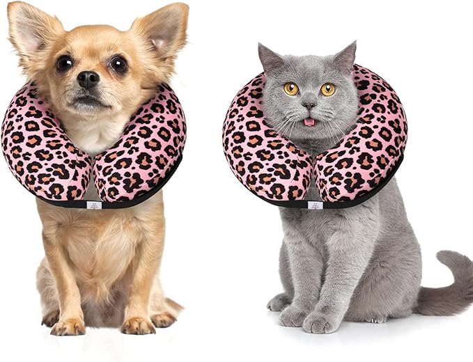 CuteBone Inflatable Soft Dog Cone with Removable Fleece Covers for Small/Medium/Large Dogs and Cats After Surgery GWB10S