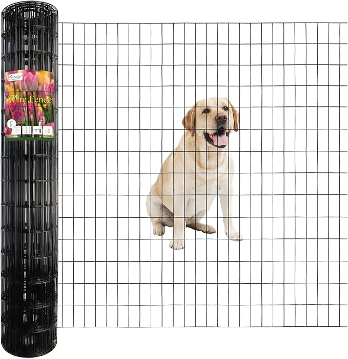 Black PVC Coated Welded Wire Fence 56 Inch x 50 Foot, 2 Inch x 4 Inch 14GA, Garden Border Fencing Roll Vinyl Coating Metal Wire Mesh Hardware Cloth for Yard Vegetable Plant Protection