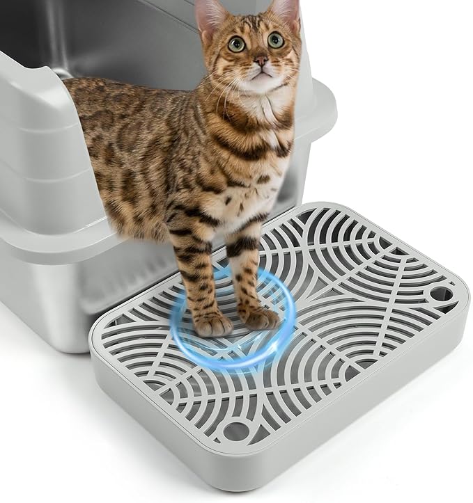 Litter Box Step, Cat Step/Ramp/Catcher with Filter Function, Easy to Clean, Filter Pedal Ideal for Kitten & Elderly Cats (Light Grey)