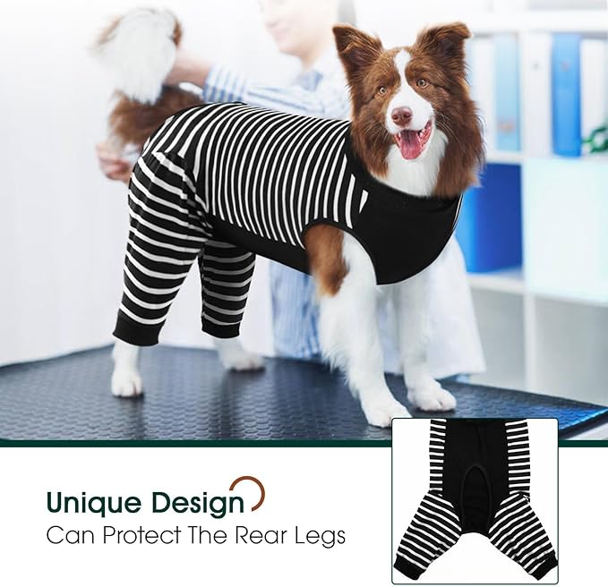 Kuoser Dog Recovery Suit, Anti Licking Dogs Rear Leg Sleeve, Abdominal Dog Surgical Suit with Pants Cover Protect Wounds, Dogs Elbow Protector Soft Pet Surgery Onesie Cone Alternative, Black L