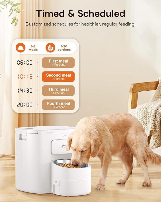 Automatic Dog Feeder for Large Breed, 15L/ 63Cups Vacuum-Sealed Storage & Timed Auto Dog Food Dispenser 2in1, Airtight 100% Freshness, Anti-Blockage, Support up to 22mm Pet Food, Stainless Steel Bowl