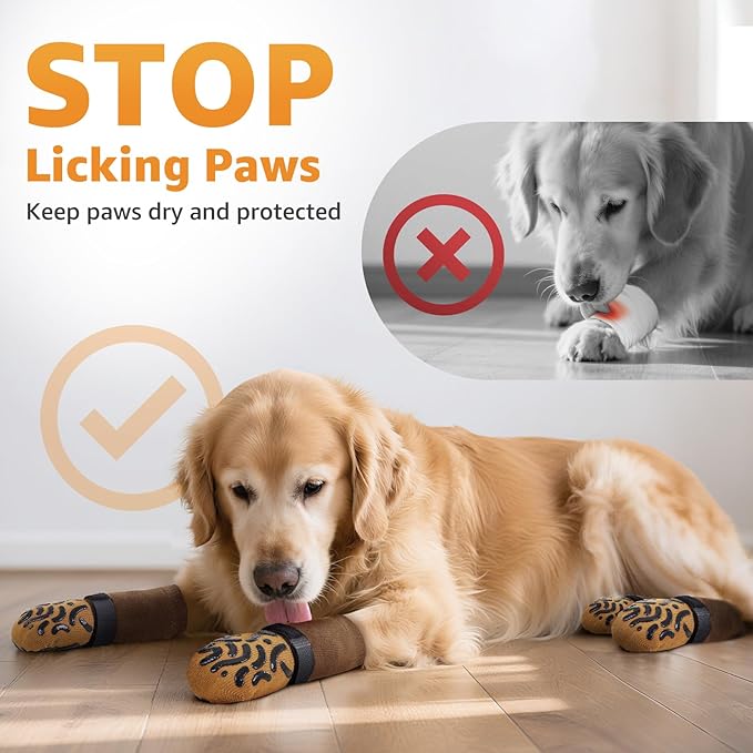 Double Sides Non-Slip Dog Socks to Prevent Licking Paws - Strong Traction for Paw Protector, Senior Dogs, Hardwood Floors, Dog Booties with Grippers - Size Large