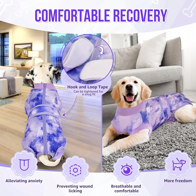 Lukovee Recovery Suit for Dogs, Zipper On Recovery Suit for Female Male Dog, Onesie Abdominal Wounds Cone E-Collar Alternative Prevent Licking Spay Recovery Suit (TPU,XS)