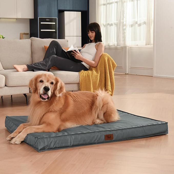 Outdoor Dog Bed for Small Dogs, Waterproof Dog Crate Bed for Small Dogs, Orthopedic Egg Crate Foam Puppy Beds with Washable and Removable Oxford Cover, Grey