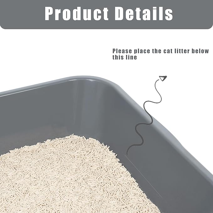 2 Pack of Extra Large Cat Litter Box (ABS Material), Low Entry Senior Litter Pen for Geriatric Kitty Big Cats, Jumbo Pet Safe Litter Boxes Tray for Indoor Pets Potty (Gray, 24" L x 20" W)
