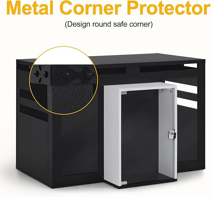 Lovupet Wooden Dog Crate Furniture, Villa Style Dog Kennel for Medium Breed with Glass Door and Acrylic Panels, GC34 (Black)