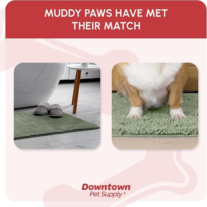 My Doggy Place Microfiber Dog Mat for Muddy Paws, 31" x 20" Sage - Absorbent and Quick-Drying Dog Paw Cleaning Mat, Washer and Dryer Safe - Non-Slip Rubber Backed Dog Floor Mat, Medium