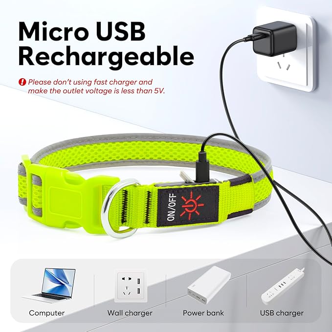 LED Dog Collar, Light Up Dog Collar USB Rechargeable, Brightest Dog Lights for Night Walking, Adjustable Dog Collar Light for Dog Safety(Medium, Neon Green)