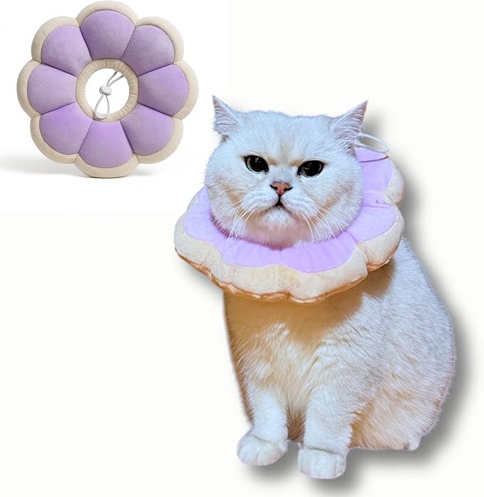 Adjustable Comfy Flower Style Elizabeth Collar for Cats Puppies Soft Recovery Cone Pet Protective Neck Collar (Purple, Small)