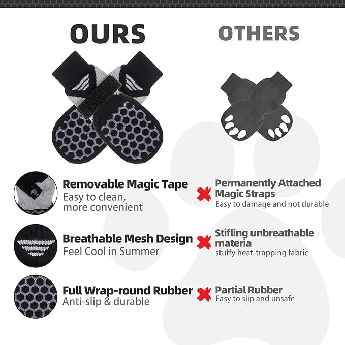KOOLTAIL Dog Socks for Hot Pavement, Summer Breathable Dog Socks to Prevent Licking Paws, Non Slip Pet Boots& Paw Protectors for Hardwood Floor,Grippy Shoes for Small Medium Large Senior Dogs,Black XL