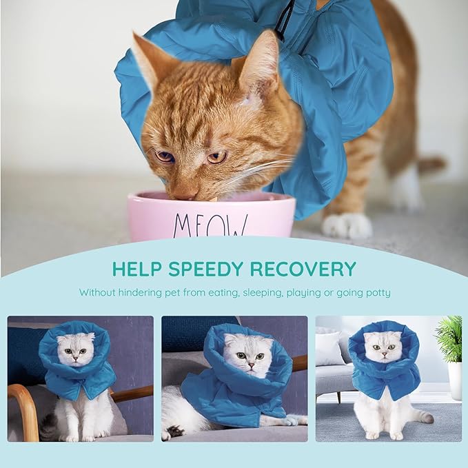 Cat Recovery Collar, Soft Adjustable Cat Cone Alternative, Lightweight Waterproof Fasteners Collars for Cats Kittens Puppies, After Surgery Stop Licking and Daily Use (Lake Blue, S(Neck5.5-9.8"))