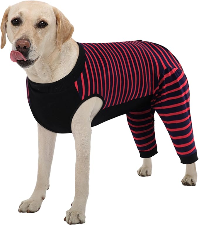 Kuoser Dog Recovery Suit, Anti Licking Dogs Rear Leg Sleeve, Abdominal Dog Surgical Suit with Pants Cover Protect Wounds, Dogs Elbow Protector Soft Pet Surgery Onesie Cone Alternative, Red 2XL