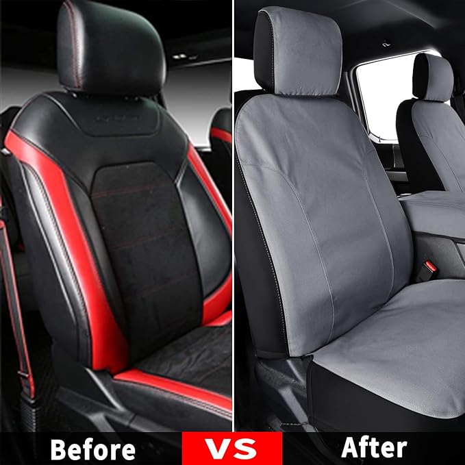 Coverado Front Seat Covers, Waterproof Canvas Seat Protector for Car Seat Cushions for Kids & Dogs, Seat Covers Compatible with 2015-2025 Ford F150 & 2017-2025 Ford F250 F350 F450(Gray, 2PCS)