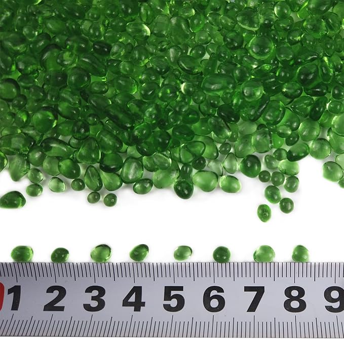 Lustering Decorative Round Glass Beads,Glass Marbles,Glass Pebbles,Glass Gems Beads for Fire Pit Crafts Resin Art,Vase Filler, Fish Tank, Aquarium Garden Decoration,3-6mm,1-Pound (Light Green)