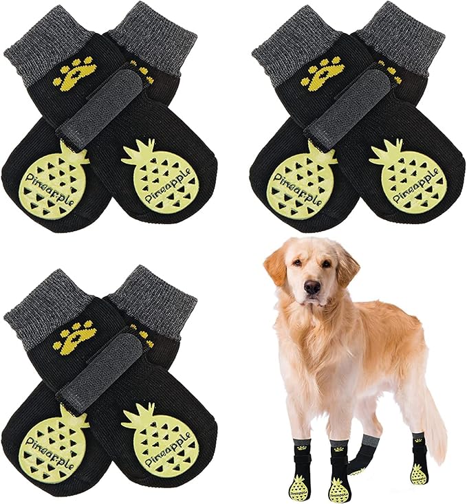 BEAUTYZOO Anti-Slip Dog Socks,Dog Shoes for Hot/Cold Pavement,Paw Protectors with Grips 3 pairs for Puppy Small Medium Large Senior Old Dogs,Dog Socks to Prevent Licking and Hardwood Floor Protection