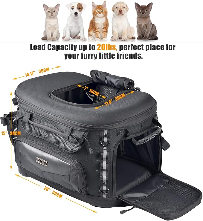 Motorcycle Dog Carrier, Portable Pet Carrier Pet Travel Bag Cat Carrier Bag for Harley Street Glide Road King Touring Trike Can Am with Luggage Rack Passenger Seat Load Capacity 20lb (Black)
