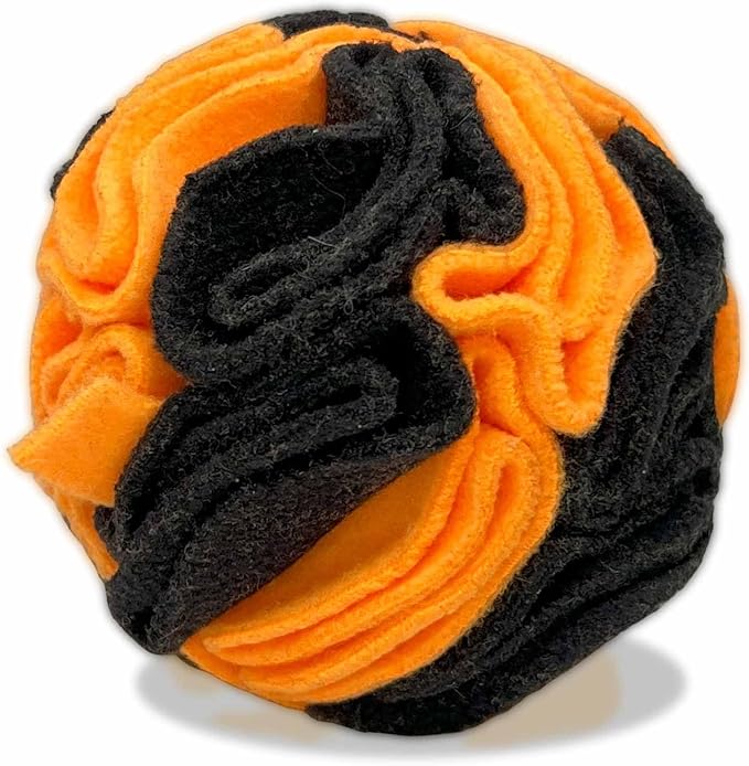 Puppy and Small Breed Snuffle Interactive Foraging Dog Puzzle Ball Toy Halloween Orange and Black