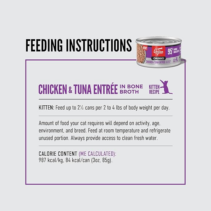ORIJEN Chunks & Shreds Wet Cat Food Chicken and Tuna Kitten Entrée 3oz Cans (12 Count)