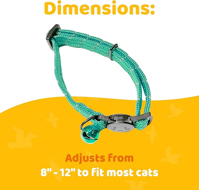 BirdsBeSafe® Break Away Cat Collar with Bell, Reflective Thread for Night Visibility, Comfortable Elastic Stretch Cat Collar to Protect Cat from Getting Stuck in The Garden.