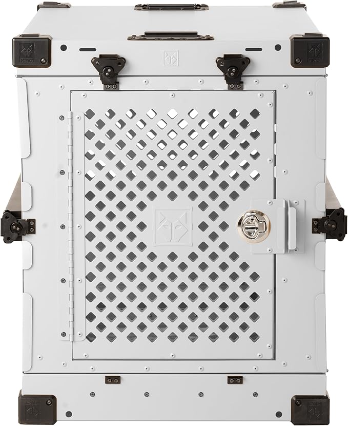Impact Collapsible Dog Crate - Foldable Hard Crate for Intermediate Dogs - Heavy Duty Travel Kennel with Powder-Coated Aluminum - Quick Setup for Indoor & Outdoor (White, 34" (34.5" L x 23" W x 29" H)
