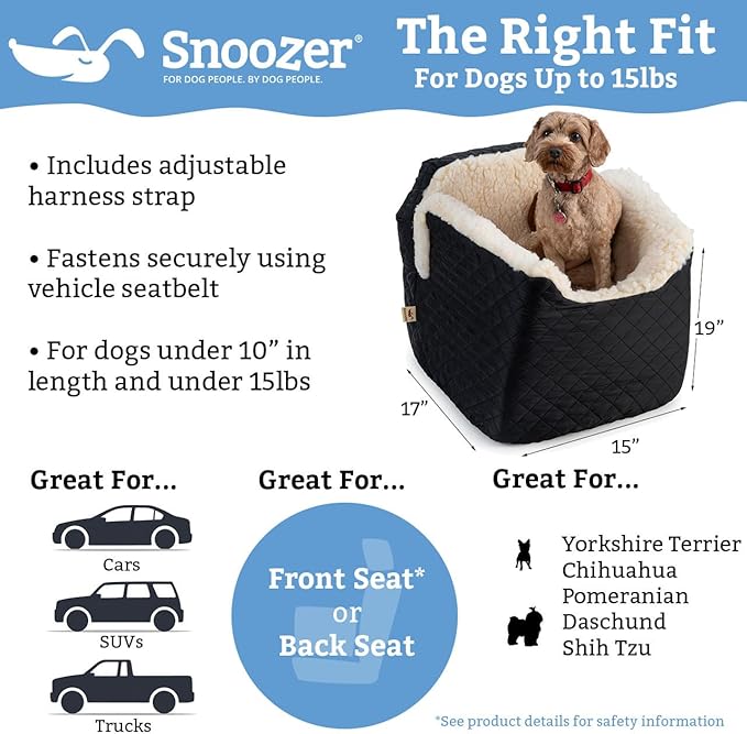 Snoozer Dog Car Seat: Lookout I Dog Booster Car Seat for Dogs Small 5-15 lbs, Size: Small, Fabric: Sapphire, Pet Car Seat to Alleviate Car Sickness for Dogs, Removable Machine Washable Cover