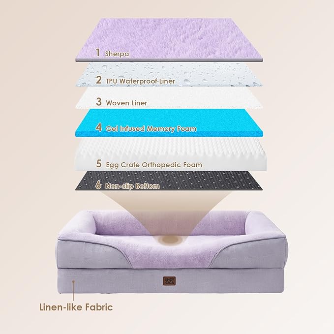 EHEYCIGA Memory Foam Dog Bed for Medium Size, Orthopedic Dog Sofa with Sides and Waterproof Liner, Washable Bolster Pet Couch with Removable Cover, 30x20x6.5 Inch, Purple