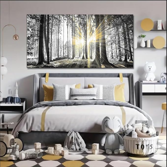 Yxbhhym-Large Canvas Wall Art Decor Black and White Wall Art Forest Artwork Landscape Picture Trees Poster Painting Nature Scenery Prints Art Living Room Wall Decor Bedroom Home Office Decorations