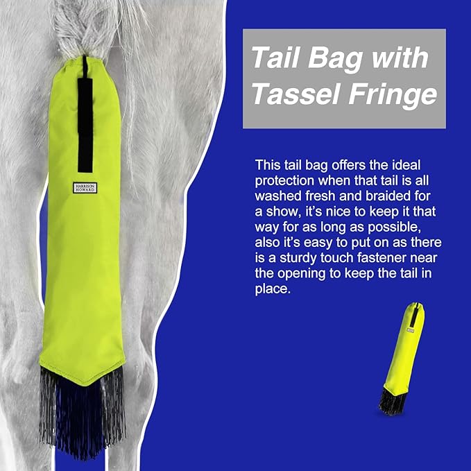 Harrison Howard Smooth Lightweight Adjustable Fastener Nylon Horse Tail Bag with Fringe