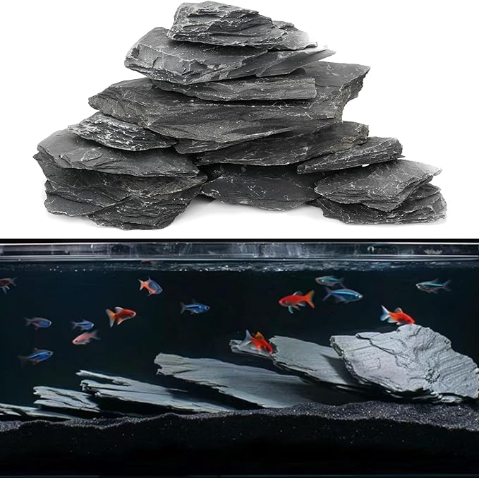 Unocho Aquarium Rocks 5lb Natural Slate Rocks for Aquarium Aquascaping,Terrariums,Paludariums,Reptile Enclosures,Wargaming, Model Railroads, Miniature or Fairy Gardens-2 to 4 inches