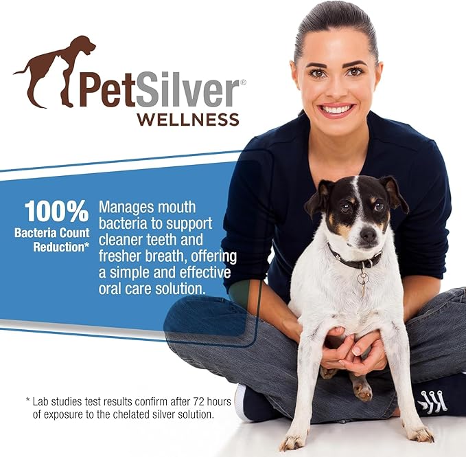 PetSilver Teeth & Gum Spray - Dog Dental & Teeth Cleaning Spray for Plaque & Tartar Build-Up Reduction - Natural Breath Freshener for Dogs & Cats - Patented Chelated Silver - Made in USA - 4oz, 2-Pack