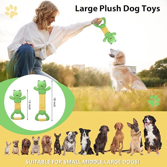 Dog Squeak Toys Durable Plush Dog Toy with Crinkle Paper, Tug of War Pull Toys for Puppies, Interactive Dog Chew Toys for Small, Medium and Large Dogs
