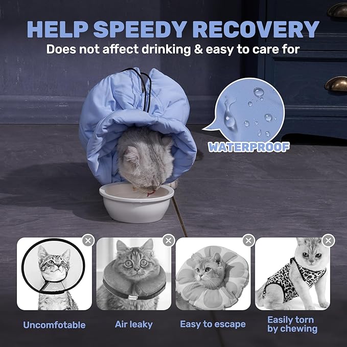 Adjustable Cat Recovery Cone Collar, Lightweight Soft Cat E-Collar Alternative After Spay, Waterproof Comfy Collars to Stop Licking Wound After Surgery, Protective Cone for Kittens/Puppies
